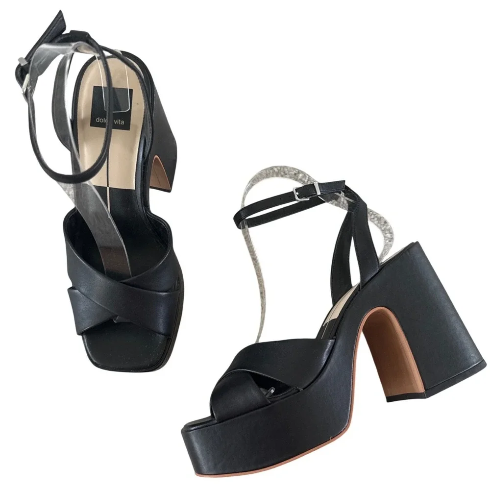Dolce Vita Women's Black Wessi Platform Sandals 7.5 Chunky Retro 90s Y2K